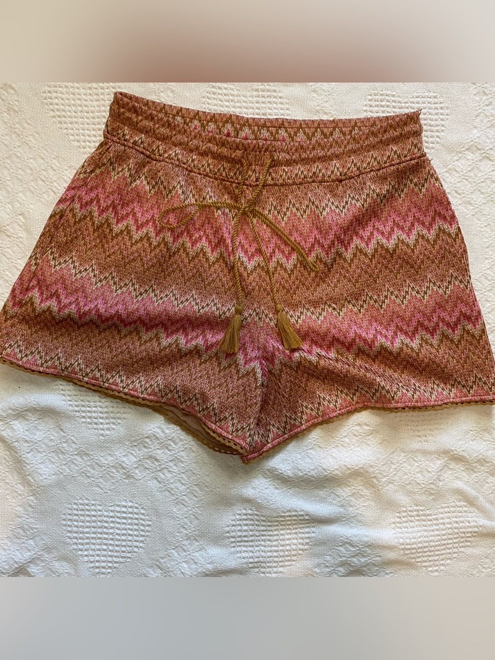 House of Harlow 1960 Pink & Brown Chevron Knit High Waist Shorts